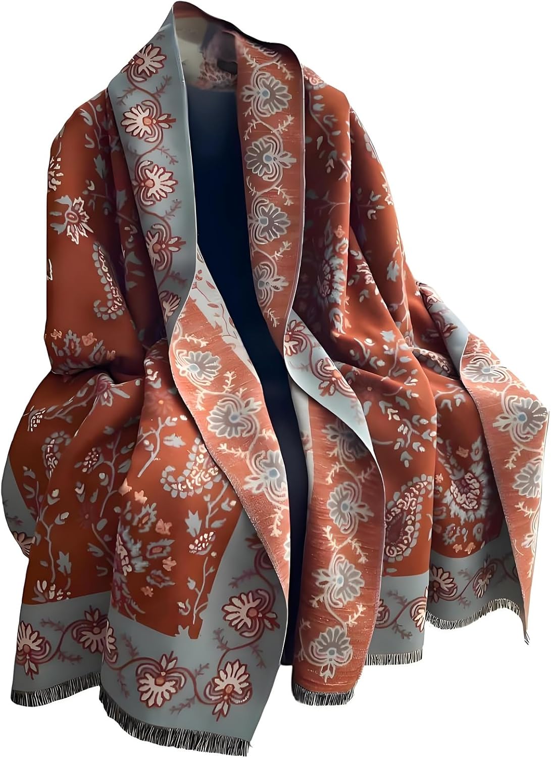 Women's Winter Pashmina Shawl Wrap - Soft Cashmere Feel Reversible Blanket Scarf, Paisley Poncho Cape for Gift - Image 2