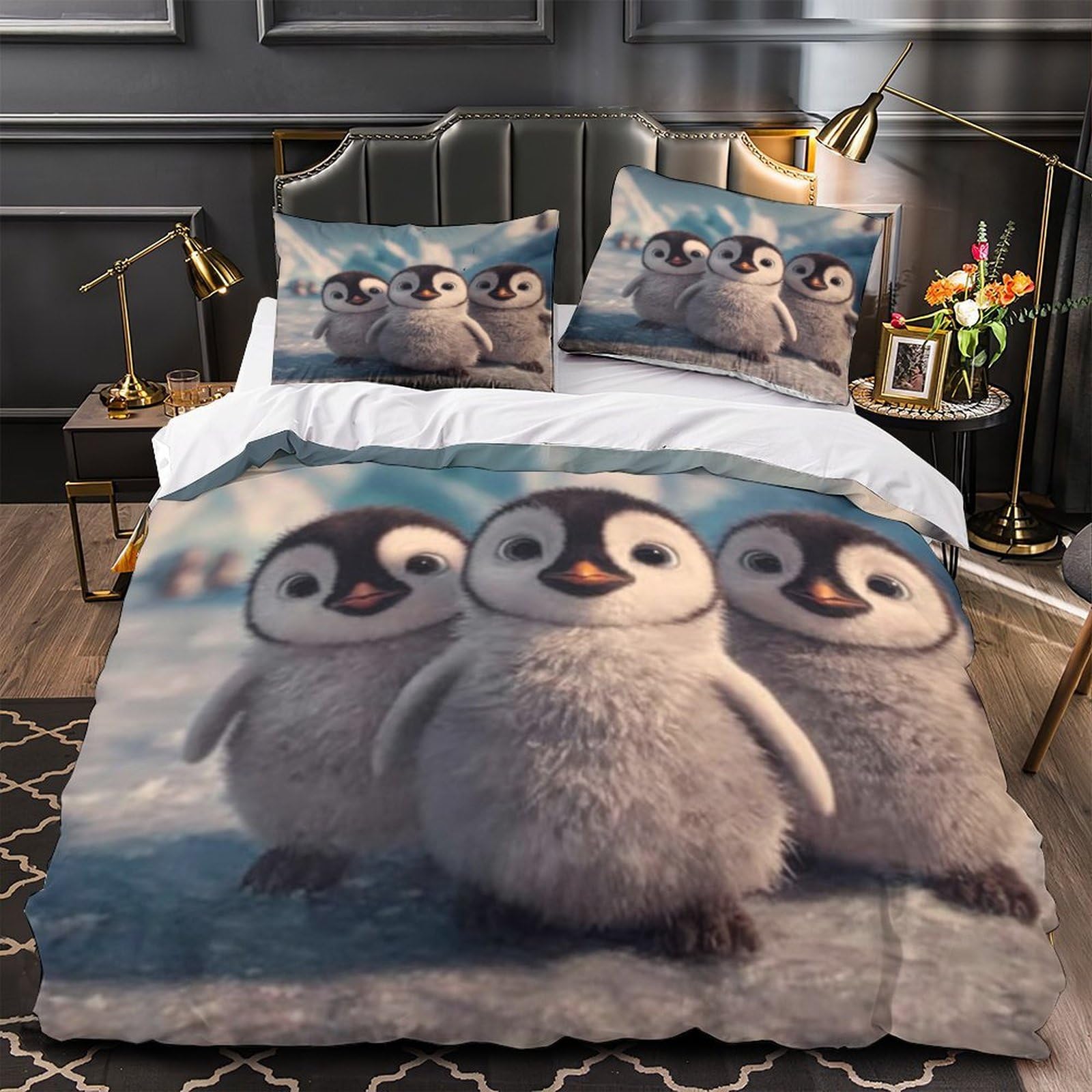 Parure de lit pingouins microfibre anti-acarien et douce