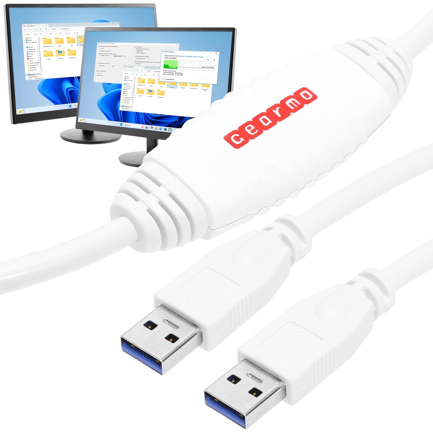 Gearmo 6ft PC Transfer Cable - Built-in Software, No Installation, Unlimited Uses - High Speed USB Transfer Between Computers - Supports Windows 11/10/8/7