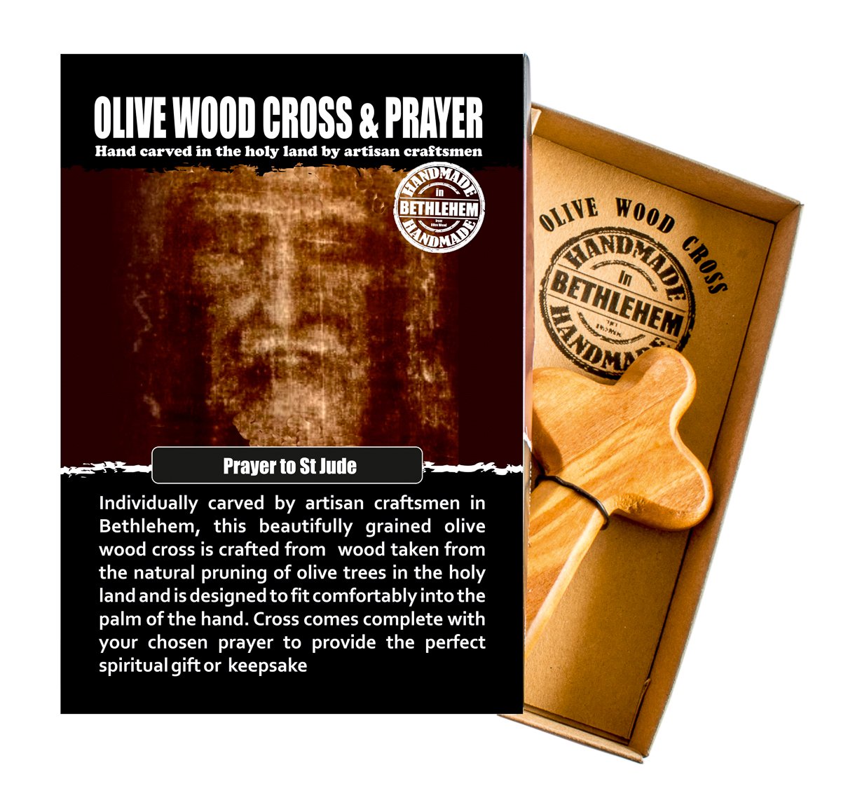 Prayer to St Jude Carved Olive Wood Cross Christian Hand Made In Bethlehem A Beautiful Religious Gift Or Keepsake