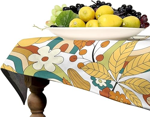 Miniatura 1262 de Mantel floral hippie, diseño retro de los años 70, naranja, rosa, azul, floral, bohemio, estampado estético de margaritas, para fiesta, picnic