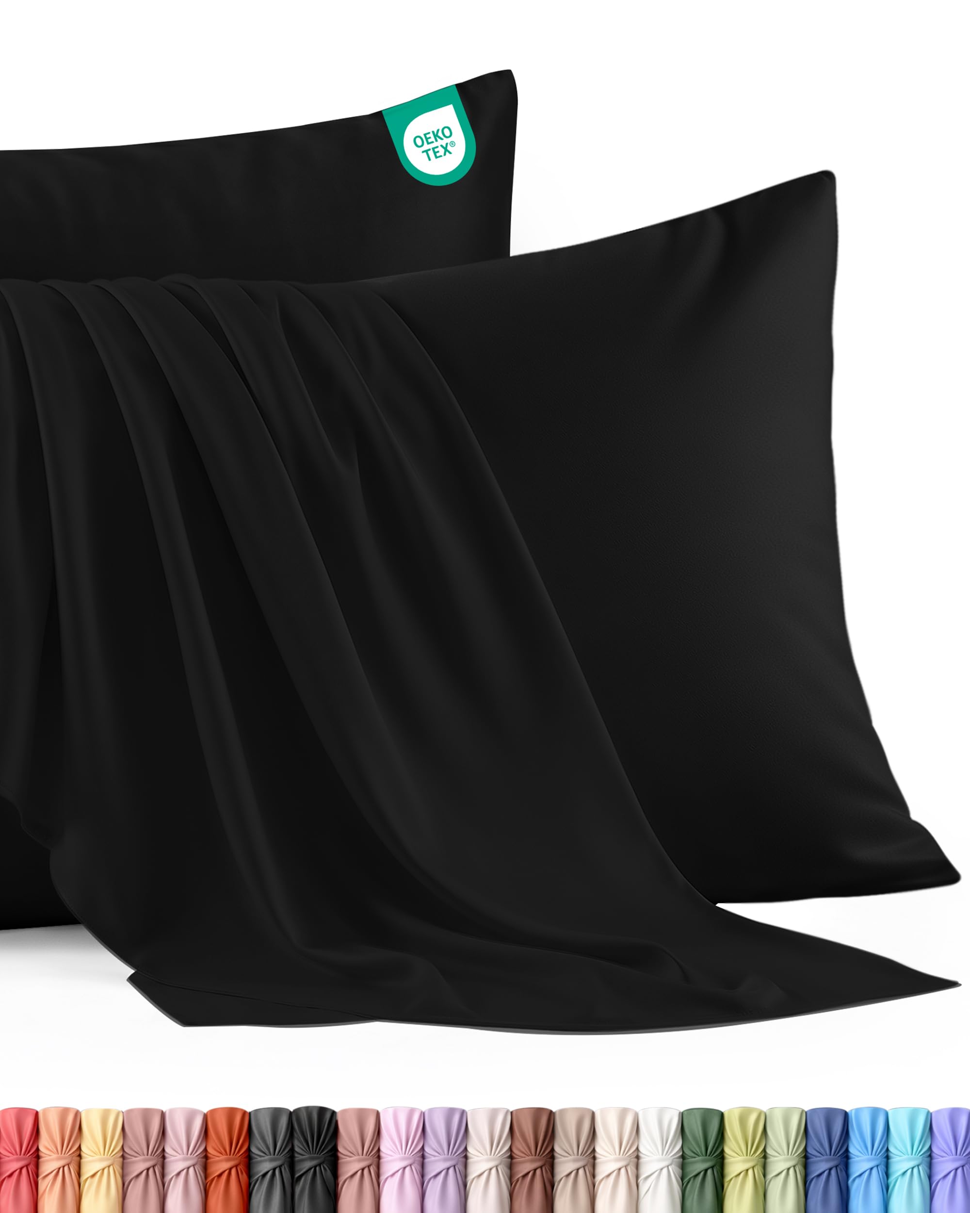 Utopia Bedding 2 Pack Pillow Cases OEKO-TEX Standard Size 50x75 cm 100% Brushed Microfiber Housewife Pillowcases with Envelope Closure, pillows not included, Wrinkle, Fade, & Stain Resistant - Black