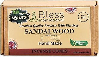 Bless International Sandalwood 100%-Natural-Incense-Cones Handmade-Hand-Dipped Organic-Chemicals-Free for-Purification-Relaxation-Positivity-Yoga-Meditation The-Best-scents (10 Count)