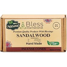 Bless International Sandalwood 100%-Natural-Incense-Cones Handmade-Hand-Dipped Organic-Chemicals-Free for-Purification-Relaxation-Positivity-Yoga-Meditation The-Best-scents 10 Count
