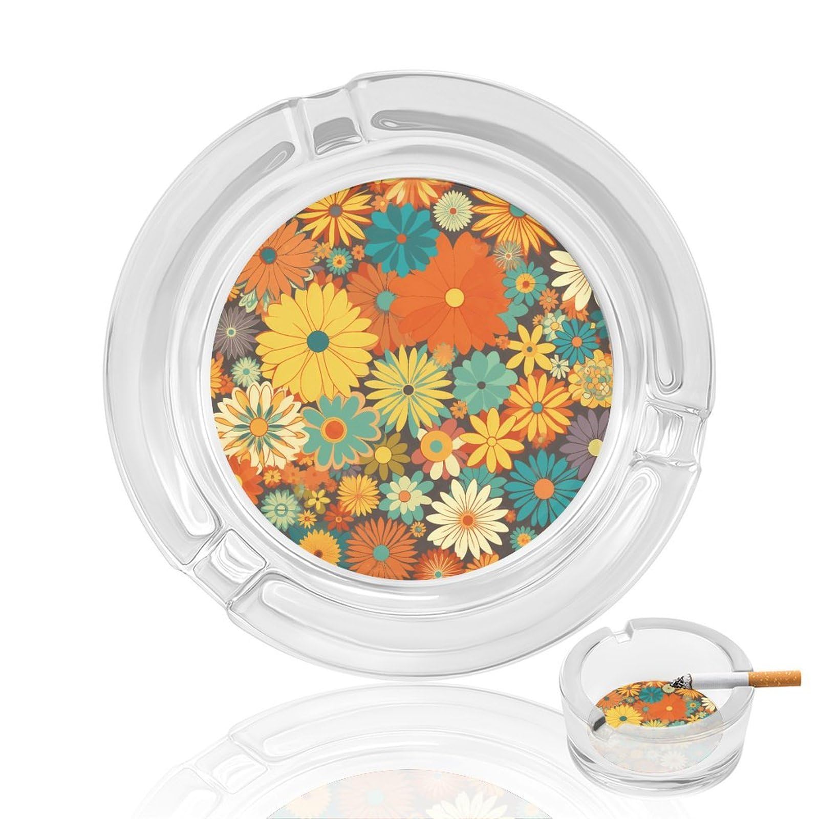 Cendrier rond en verre floral anti-vent et facile a nettoyer pour table