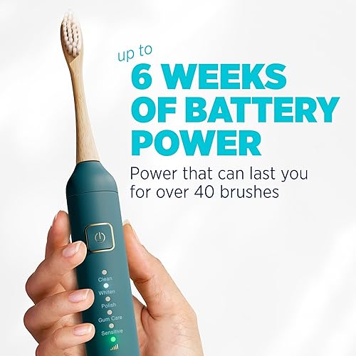 Miniatura 7 de Lumineux Cepillo de dientes eléctrico Sonic para adultos, cabezas de bambú, océano profundo (azul), incluye 2 cabezales de cepillo de dientes de