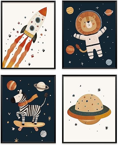 Miniatura 13 de VONTP Decoración artística de pared para guardería de animales infantiles, león, panda, cocodrilo, elefante, decoración de pared para niños,