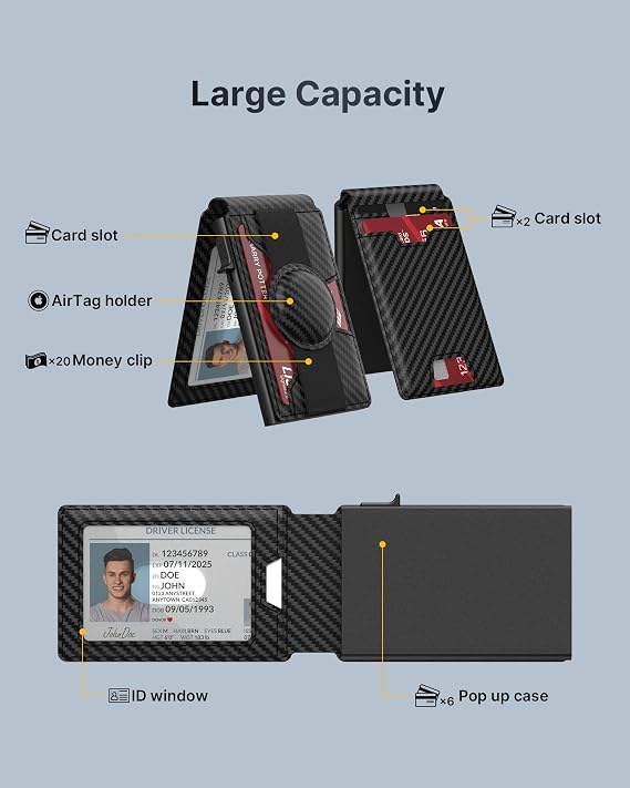 typecase Wallet for Men with AirTag Holder: Stealth Pocket for Apple Air Tag, Genuine Leather, RFID Blocking, Smart, Slim, Minimalist - 13 Card Capacity | ID Window | Cash Slot (Carbon Fiber)