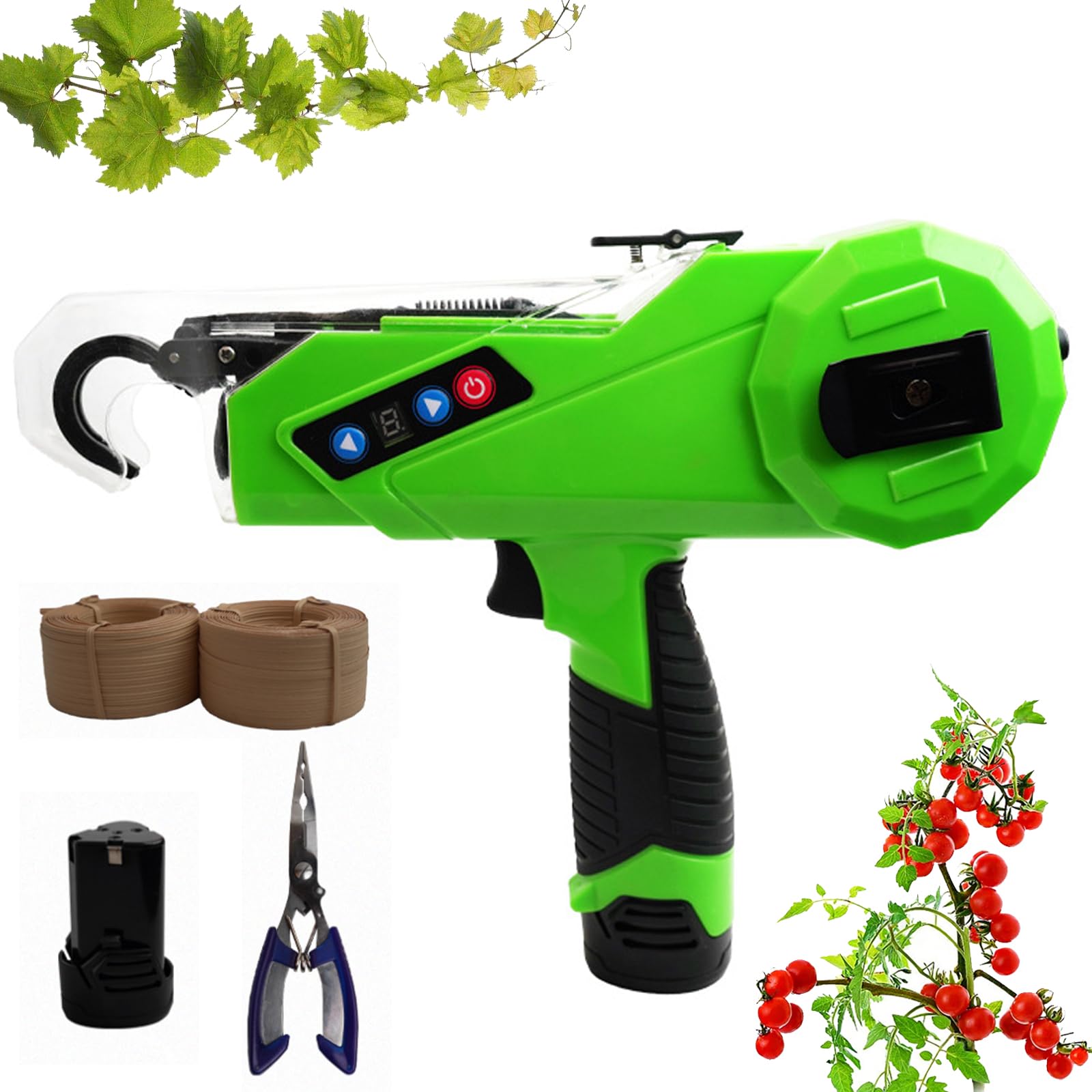 Legatrice elettrica per piante, senza fili, con 2 batterie, 4 marce regolabili, ideale per legare rami da giardino, pomodori, cetrioli e uva