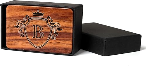 Miniatura 6 de Gemelos para hombre, con forma de movimiento, gemelos plateados con caja de madera de nogal inicial para marido, novio, novio, novio, novio, boda