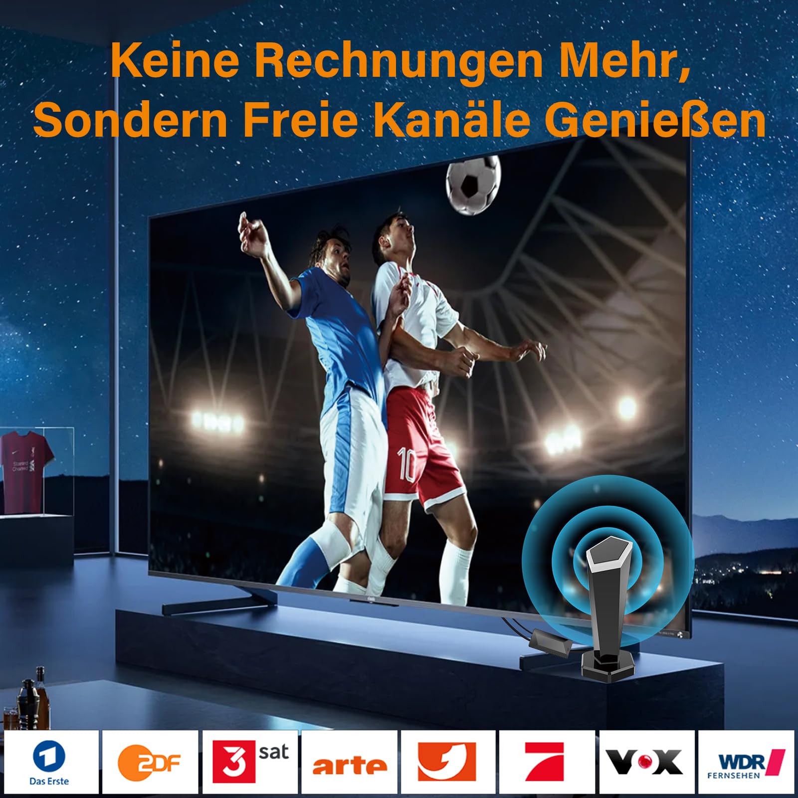 Antenne DVBT/DVBT2 avec amplificateur – Antenne HDTV d'intérieur pour téléviseur et base magnétique, portée de réception du signal 420 km et réception complète à 360°, prend en charge les canaux HD 4K