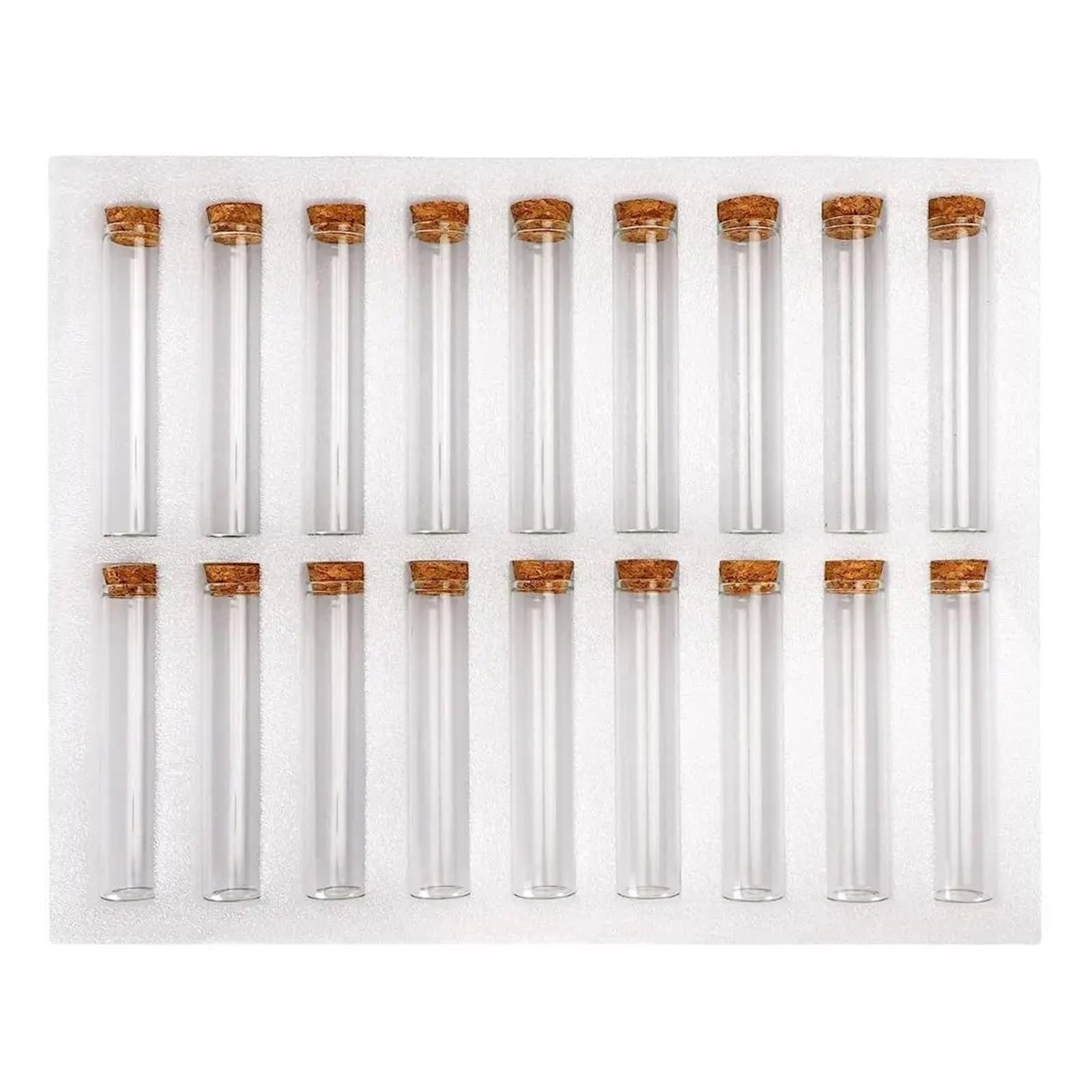 Probetas Plastico Tubo de ensayo de vidrio de 18 piezas, tubos de ensayo planos transparentes de 25 × 120 mm con tapones de corcho for experimentos científicos, almacenamiento de sal de baño y dulces