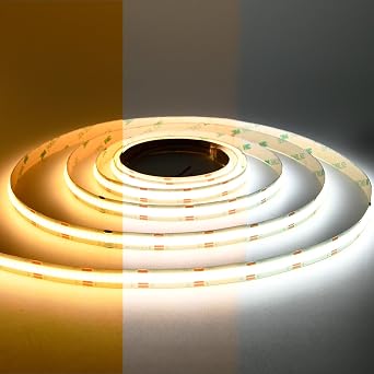 COB CCT LED Strip Light, Tunable White 2700K-6500K, DC12V 608LEDs/m Dotless LED Tape, CRI90+ Dimmable UL Listed 16.4FT for Bedroom Kitchen Indoor Decor No Adapter or Controller