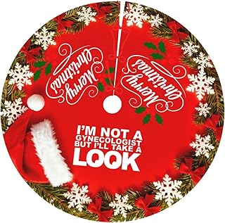 Christmas Tree Skirt I 'M Not A Gynecologist But I'll Take A Look Christmas Decorations Soft Red Green Christmas Decor Mat for Xmas Holiday Decorations 30"