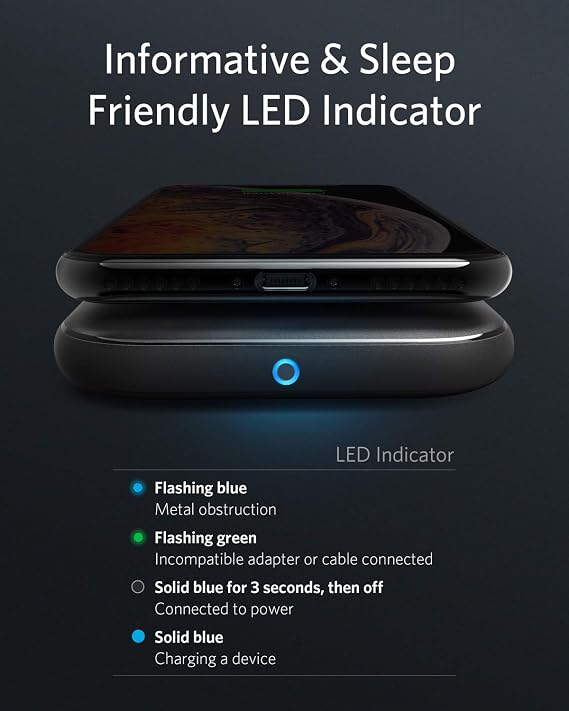 Anker Wireless Charger, PowerWave Base Pad, Qi-Certified, 7.5W for iPhone 11, 11 Pro, 11 Pro Max, X, Xs, Xr, Xs Max, 8, 8 Plus, 10W for Galaxy S20 S10, S9, S8, Note 10 Note 9 (No AC Adapter)