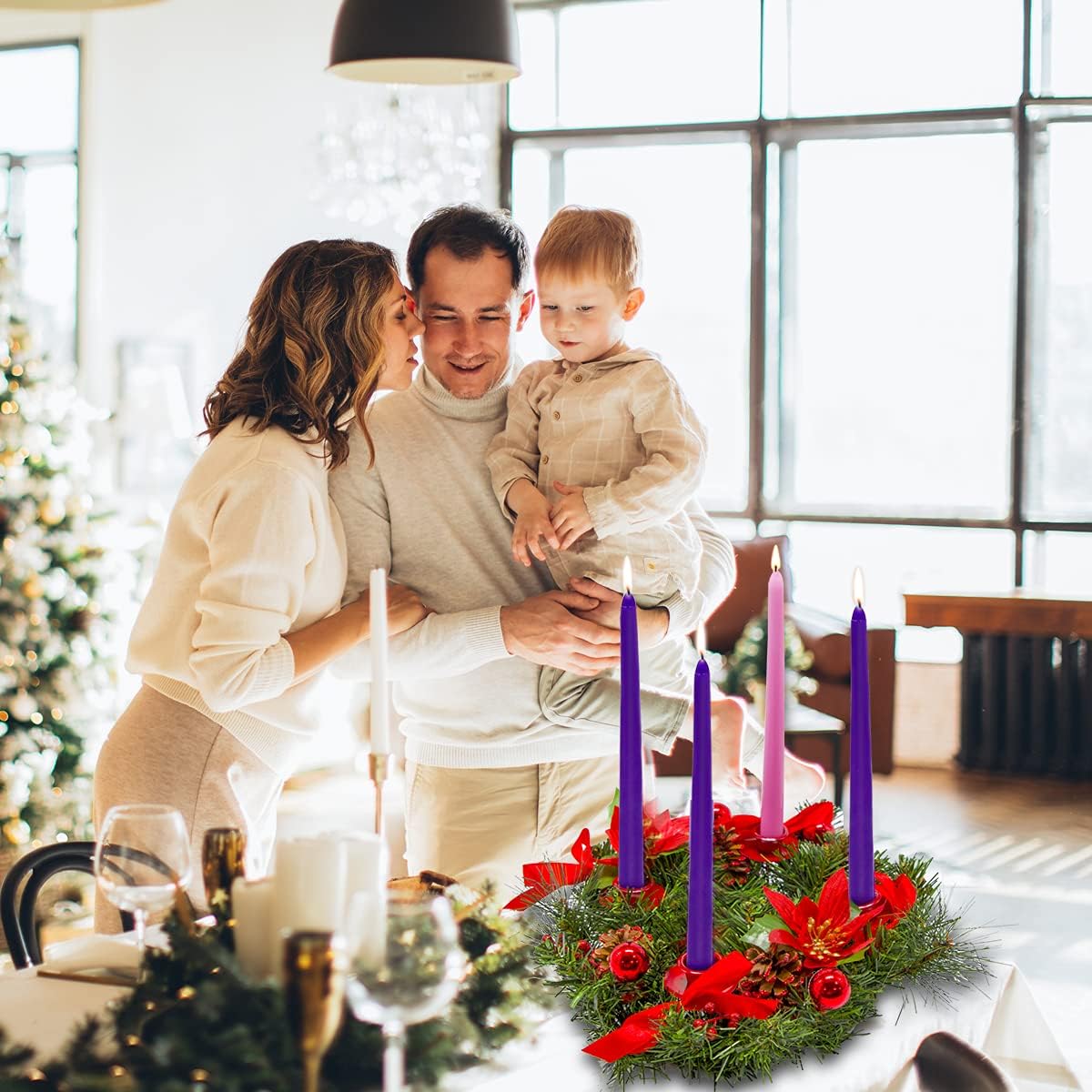 XYUT 16 PCS Advent Candles 10 Inch Christmas Advent Candle Set with Words Faith, Peace, Joy, Love, Laugh, Live, Believe and Thankful Seasonal Celebration Candles for Church Holiday Decoration : Home & Kitchen