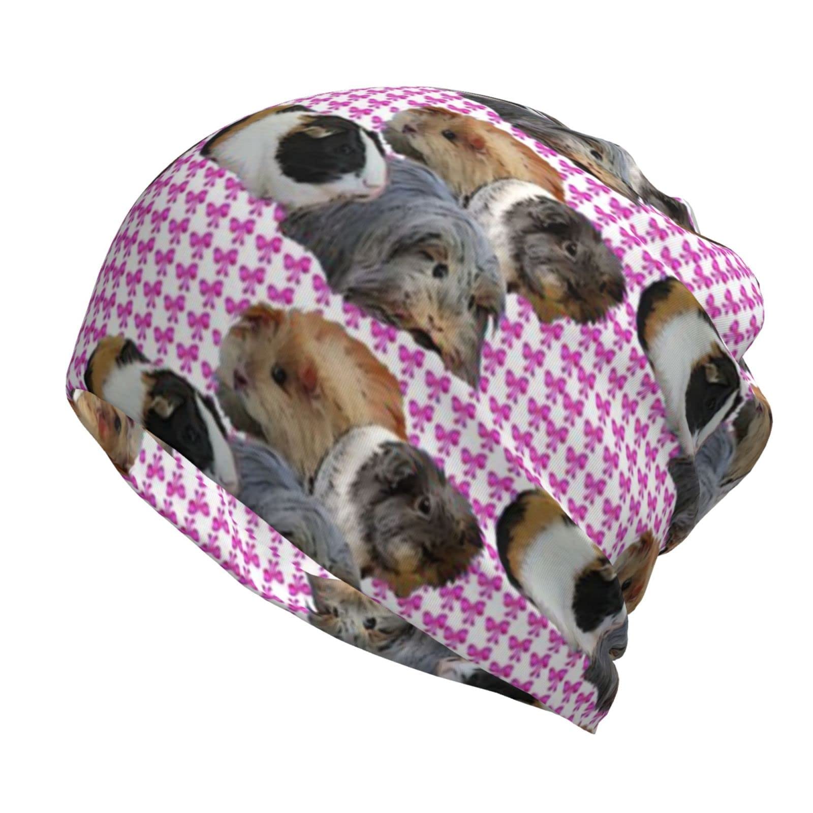 Unisex Beanie Knit Hats Guinea Pigs and Pink Bows Watch Cap Beanie Comfortable Classics Basic Beanie Universal Helmet Liner for Boys Girls Men Women