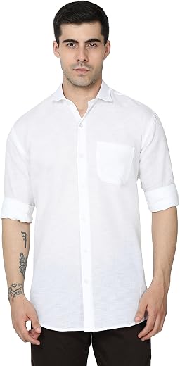 Miraan Men's Linen Cotton Long Sleeve Casual Regular Fit Shirt (Siglinen)