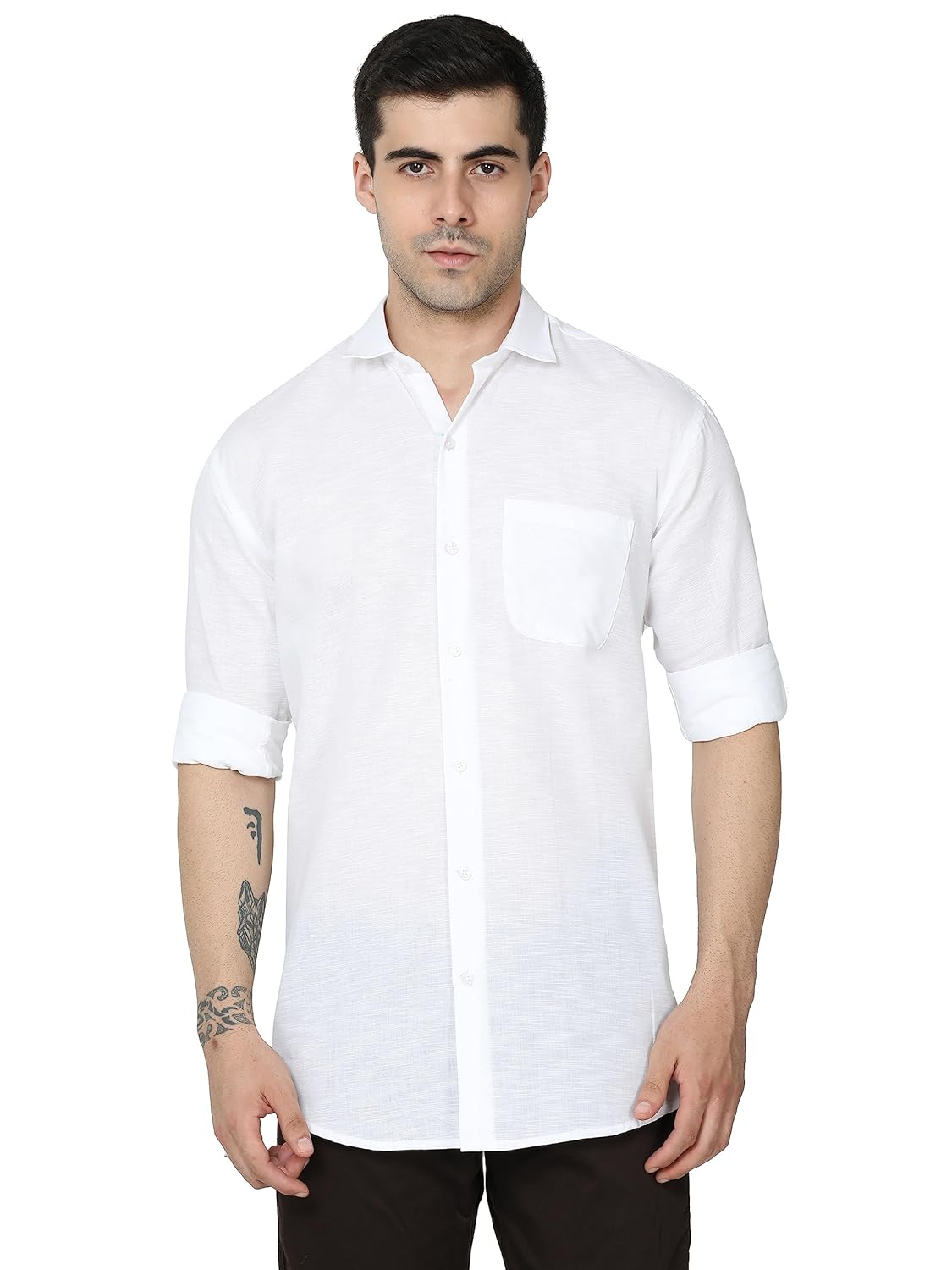 Miraan Men’s Linen Cotton Long Sleeve Casual Regular Fit Shirt (Siglinen)