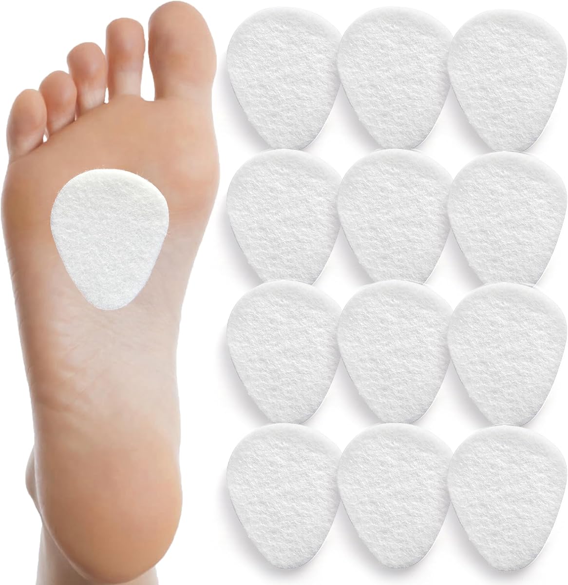 Felt Metatarsal Foot Pads for Women & Men, Disposable Foot Pads for Pain Relief (1/4" Thick) One Size Fits All (12 Pack)
