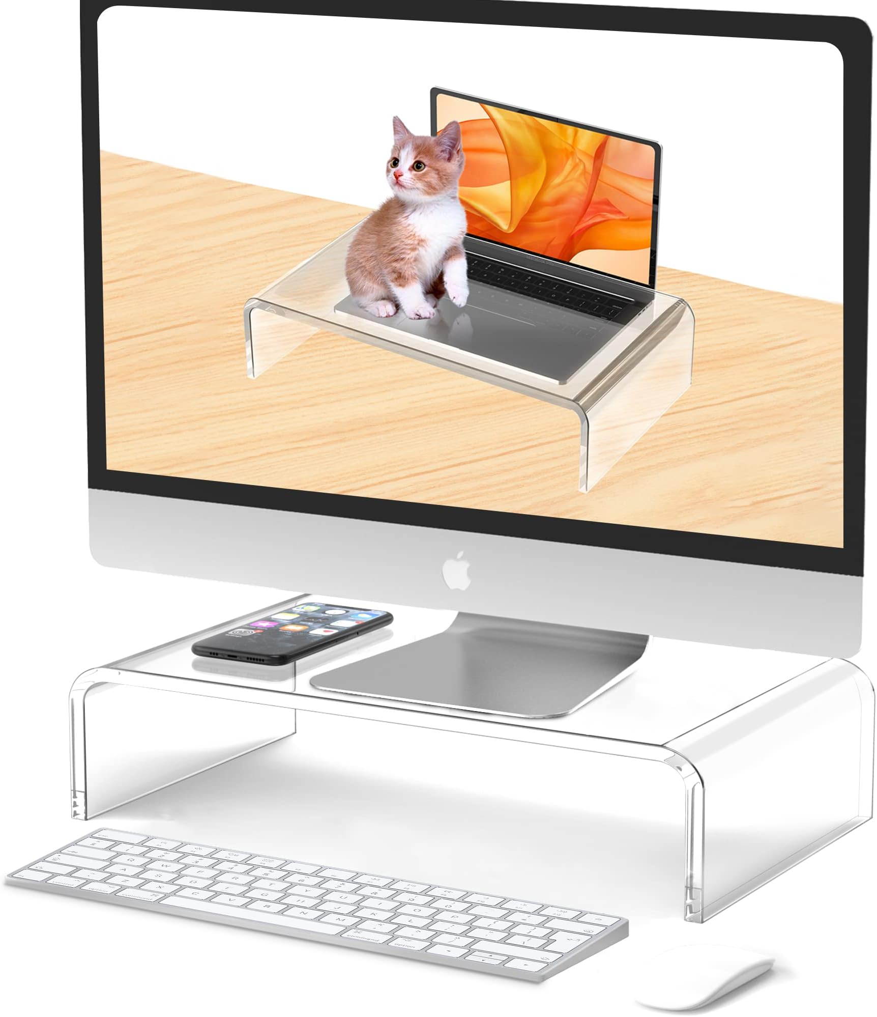 Acrylic Monitor Stand Riser Clear Laptop Stand Riser L14"xW7.5"xH4"