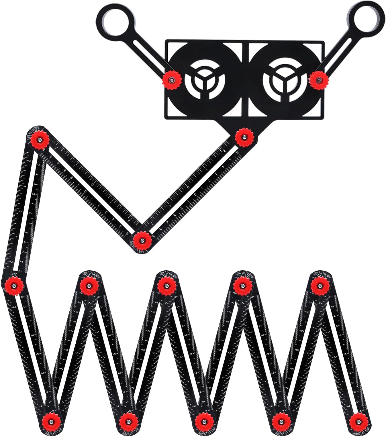 JonPhoeMulti Angle Measuring Ruler 12-Sides Aluminum Alloy Angle Measuring Tool Universal Adjustable Multifunction Ruler Precision Hole Punch Locator for Tile Glass Woodworking