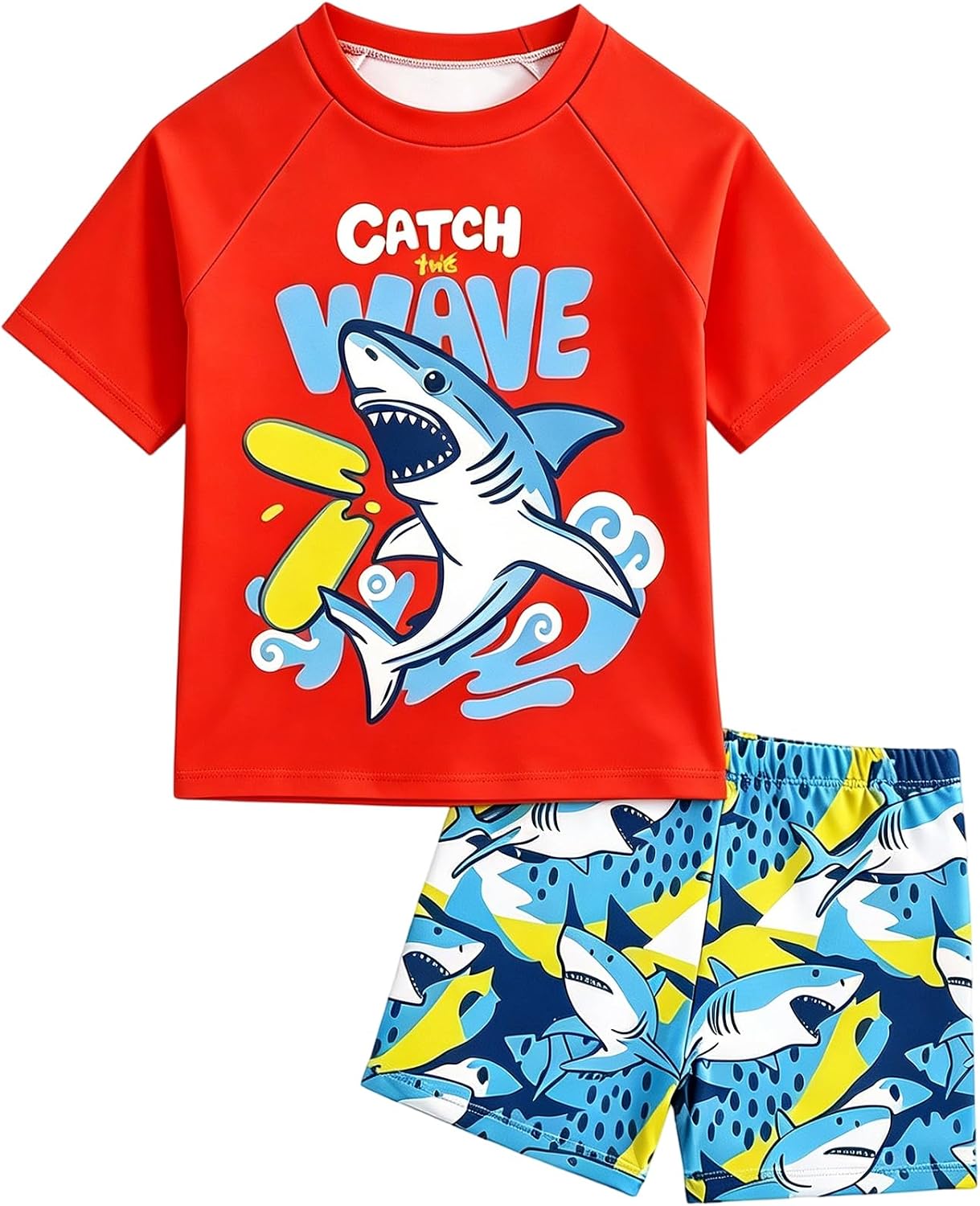 Toddler Swimsuit Boy 2 Piece Boys Swim Set Short Sleeve Swimming Shirt Trunks Rash Guard Bathing Suits for Kids