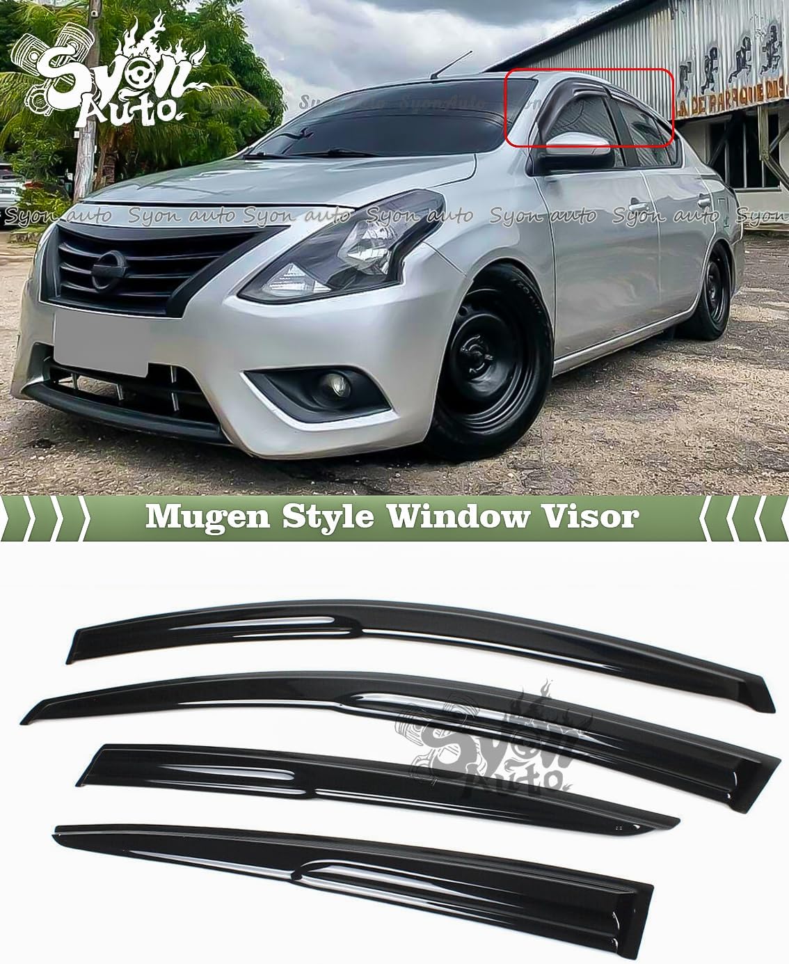 for 2012-2019 Nissan Versa JDM 3D Wavy Mugen Style Window Visor RAIN Guard Vent