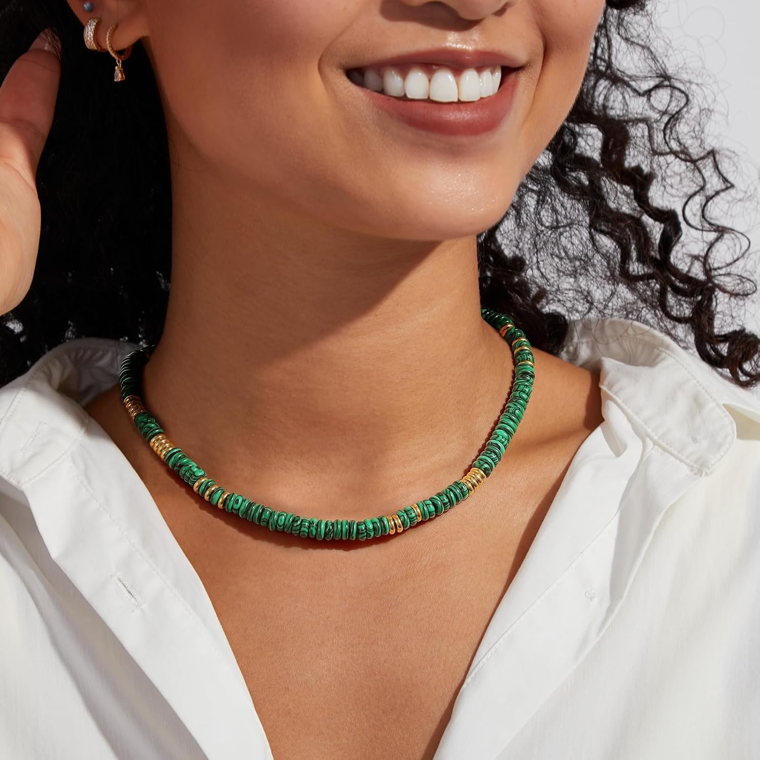 KissYan Boho Beaded Choker Necklace for Women, Gemstone Choker Natural Stone Freshwater Pearl Surfer Necklaces 14K Gold Plated Summer Beach Handmade Jewelry - Image 3