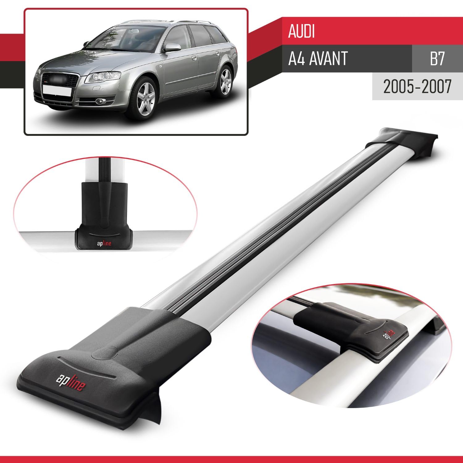 Compatible con Audi A4 (B7) Avant 2005-2007 Modelo Fly Barra de Techo Auto Portaequipajes Barras Transversales Gris Aluminio 2 Barras
