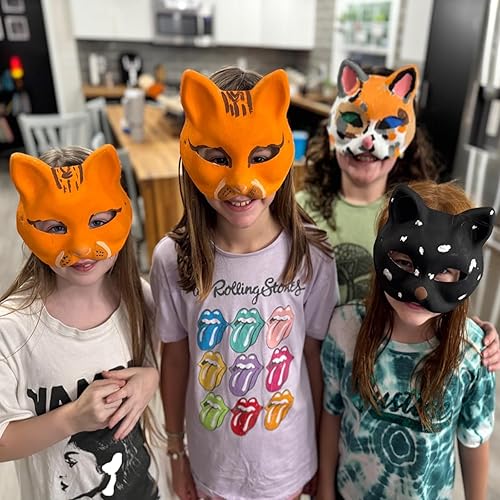 Miniatura 4 de Apettoey 10 máscaras de gato Therian, máscaras de gato blanco para pintar animales en blanco, máscaras blancas de bricolaje, máscaras blancas para