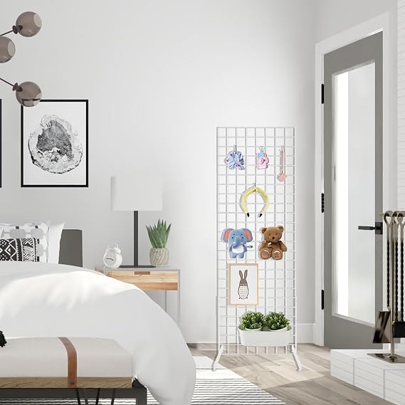 2' x 6' Grid Wall Panel Floorstanding Display Fixture with Deluxe T-Style Base, White. Two-Pack Combo.