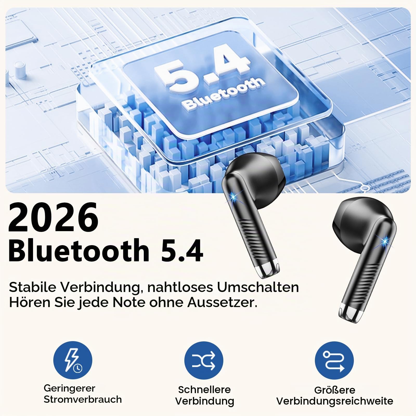 Drsaec Bluetooth 5.4 Kopfhörer 2026, 6D Tiefer Bass In-Ear Kopfhörer Kabellos Bluetooth mit App EQ Steuerung, 56Std Kabellose Kopfhörer/6 ENC Noise Cancelling Ear Buds, USB-C, IP7 Wasserdicht Ohrhörer
