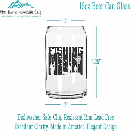 Miniatura 10 de Blue Ridge Mountain Gifts - Can Shaped Glass American Flag Fishing Rod Design 16 oz Glass Gift for Dad or Husband Fun Design Unique Drinking Glass