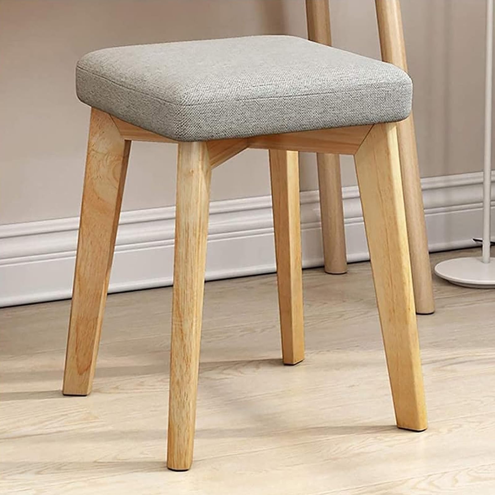 Sedia da toeletta marrone con schienale, comoda sgabello per la stanza dei trucchi, in pelle PU e struttura in legno massello, sedia da toeletta per camera da letto, spugna ad alta resilienza