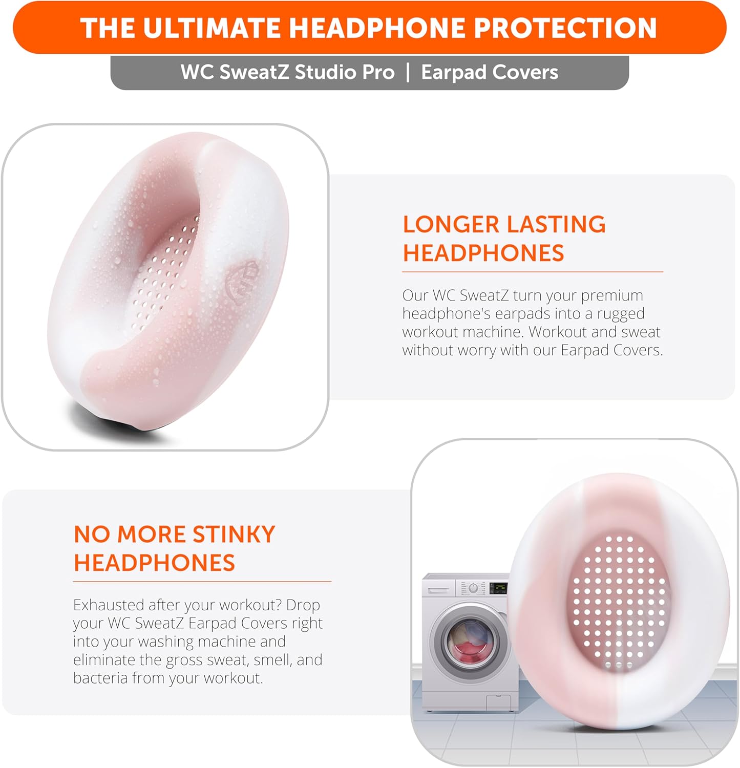 WC SweatZ Studio Pro - Patented Protective Silicone Earpad Covers for Beats Studio Pro Made by Wicked Cushions | Sweatproof & Easily Washable | Pink Marble