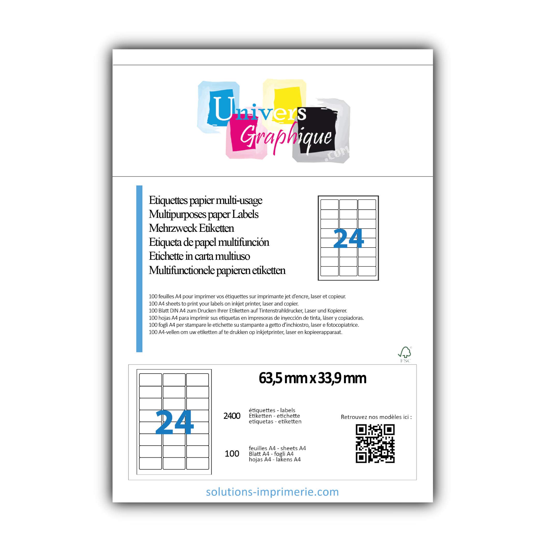 Étiquettes Multiusage 2400 pièces pour Imprimante - 63,5 x 33,9 mm