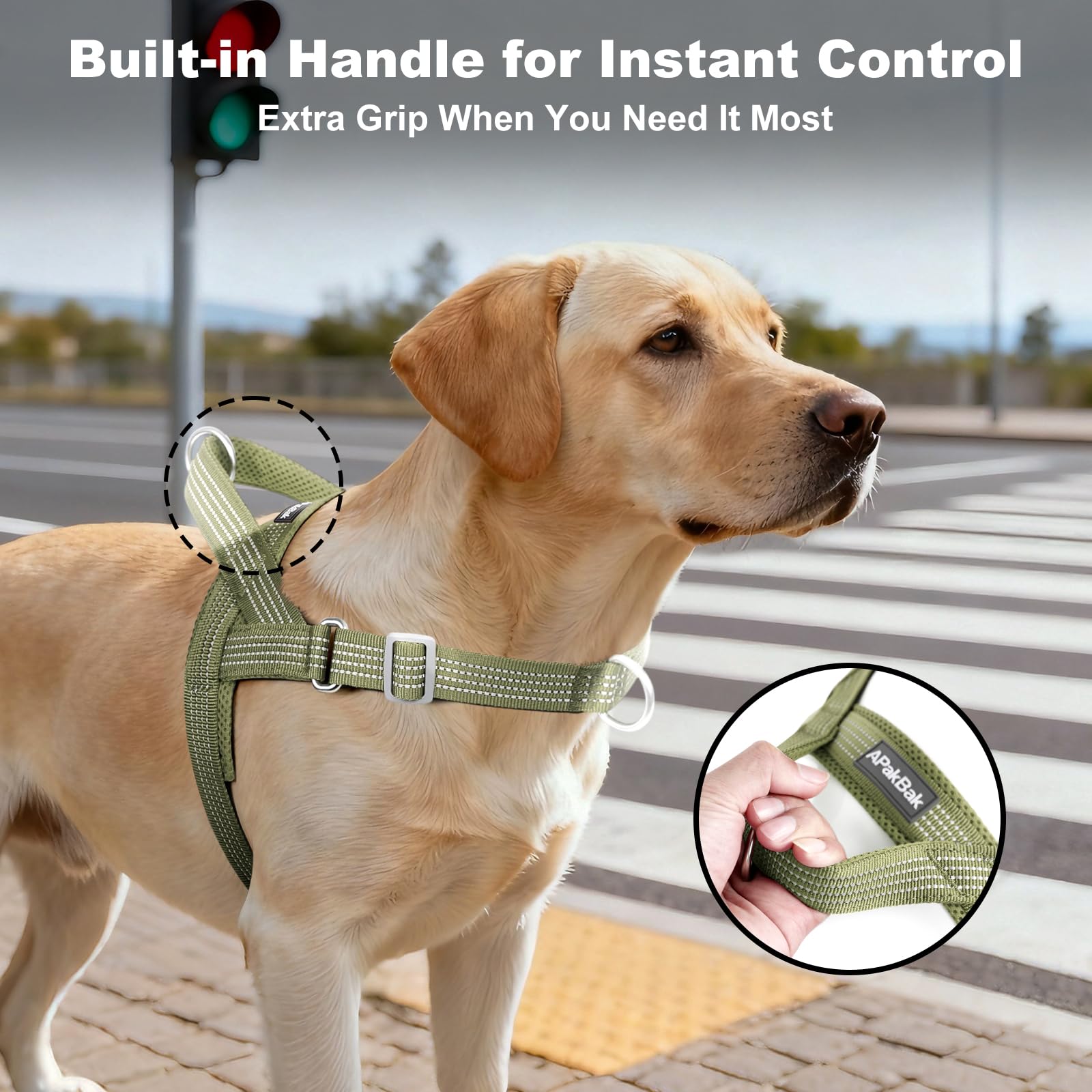 No Pull Dog Harness with Handle, Adjustable Mesh Padded Reflective Walking Harness with Front Clip for Small Medium Large Dogs – Quick Fit No Escape for Training and Hiking (Ranger Green, M) - image 3