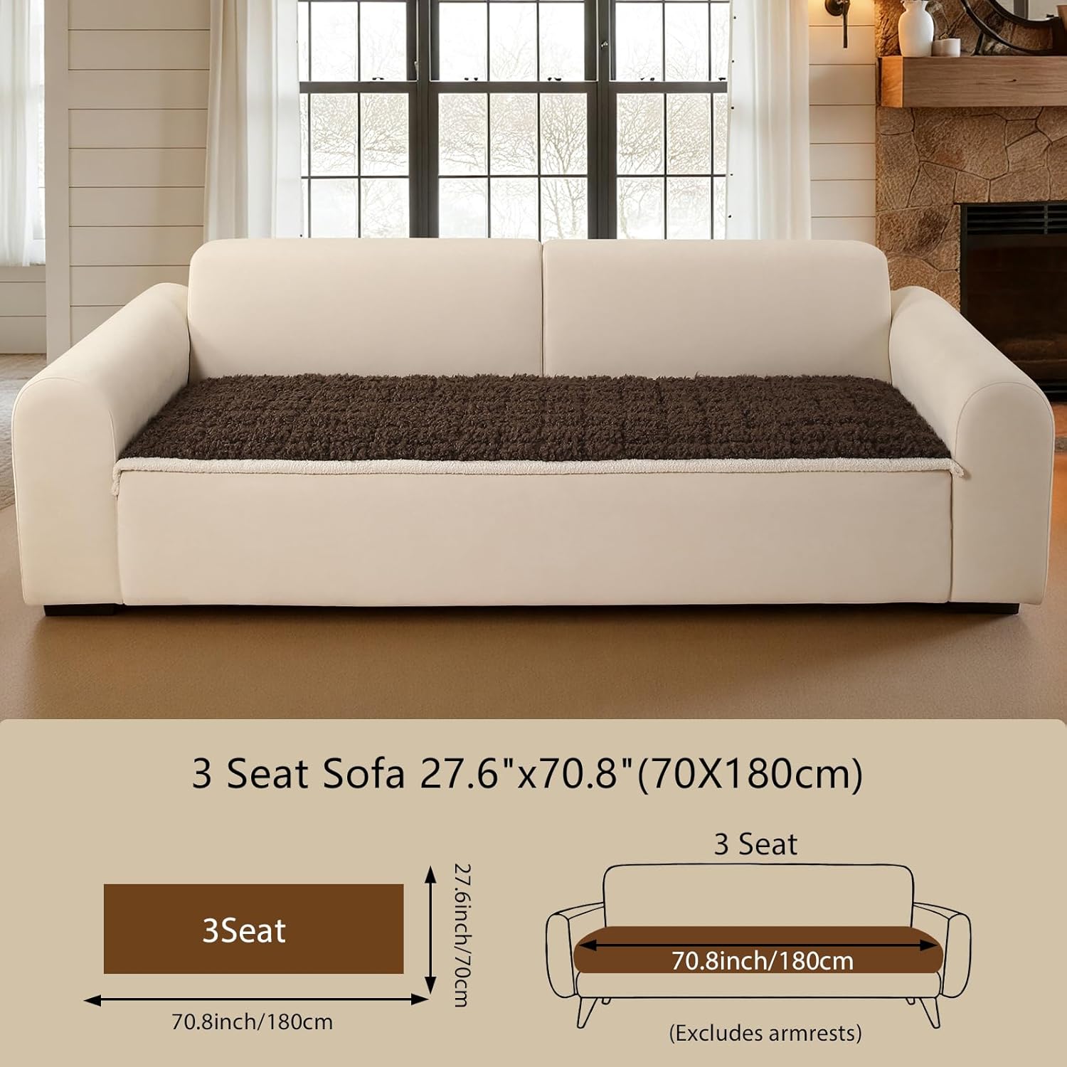 OHSIO Couch Cover for Pets, Washable Non-Slip Sofa Cover Pet Friendly, Soft Fuzzy Teddy Fleece Sofa Slipcover for 3 Cushion Sofa Furniture Protector (Brown, 27.6" x 70.8")