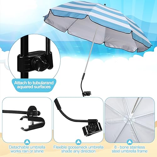 Miniatura 4 de 2 juegos de sillas de playa con paraguas, silla plegable para camping, paraguas plegable con abrazadera universal, grande portátil para exteriores,