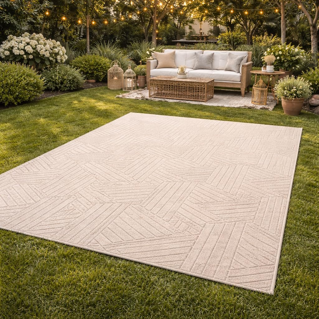 Handmade Wool Area Rug, Hand Tufted Beige Geometric Carpet for Living Room, Bedroom & Dining 7x10, 6x9, 8x10, 9x12 Sizes