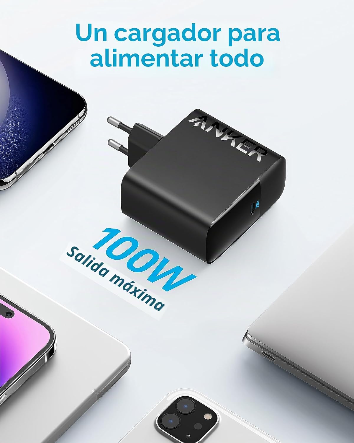 Anker Cargador US C de 100 W, Cargador Plegable Anker PIQ 3.0 para MacBook Pro, MacBook Air, iPad Pro, iPhone 16/15/14, Samsung Galaxy y Dispositivos USB-C (Cable de 1,5 m Incluido) 4