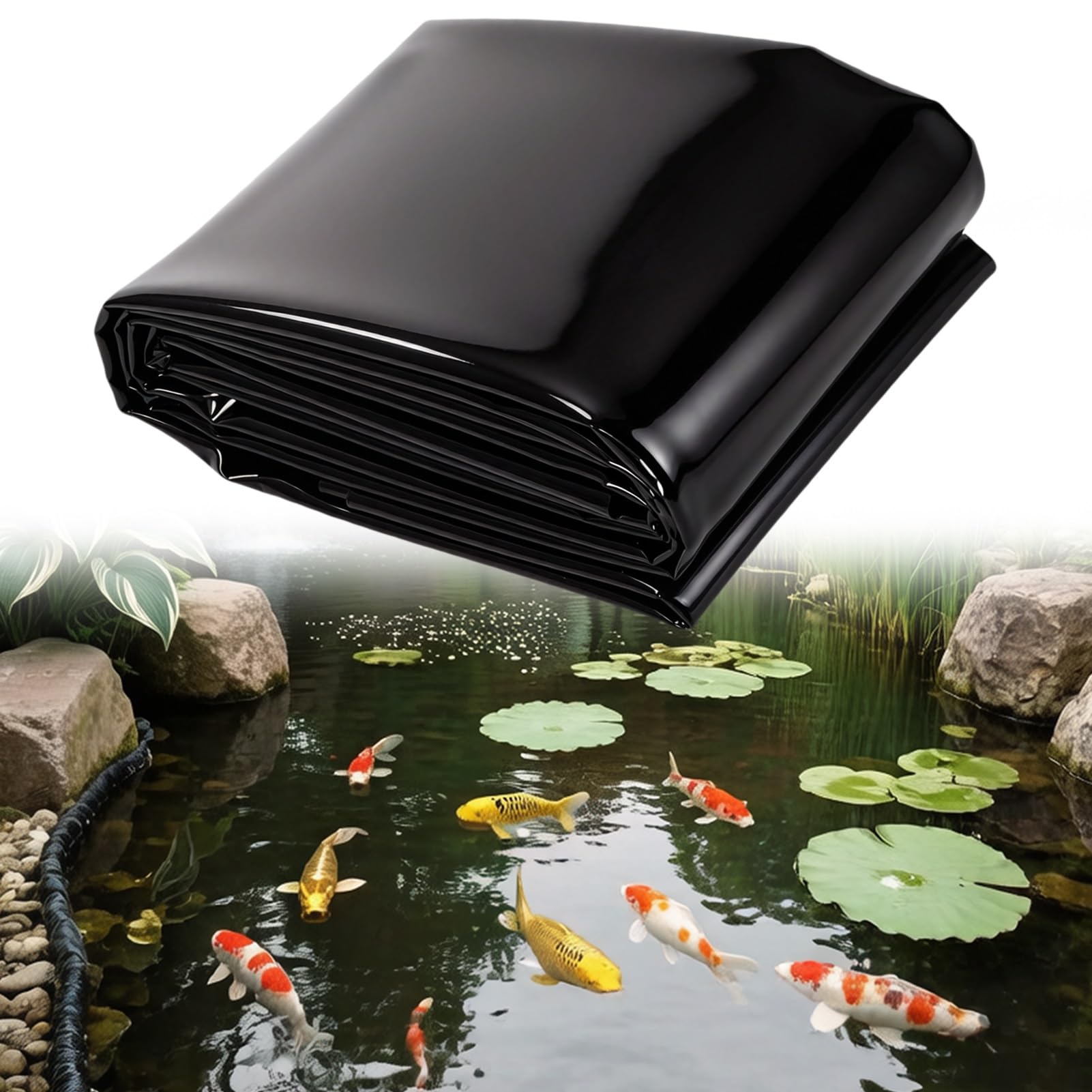 5x5m 6x6m 7x8m 7x12m 10x15m Pond Liner Black HDPE Heavy Duty Polyethylene Sheeting for Koi Ponds Fish Ponds Natural Looking Ponds Aquaculture(4x10m(13.1x32.8ft))