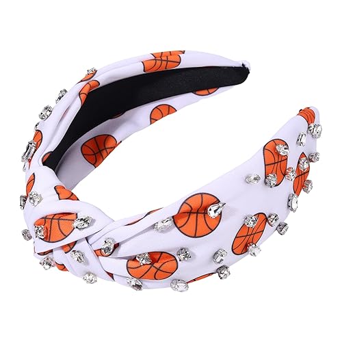 Miniatura 4 de Diadema de béisbol con diamantes de imitación anudada para mujer, estampado de baloncesto, fútbol, béisbol, banda ancha con nudo superior, diadema