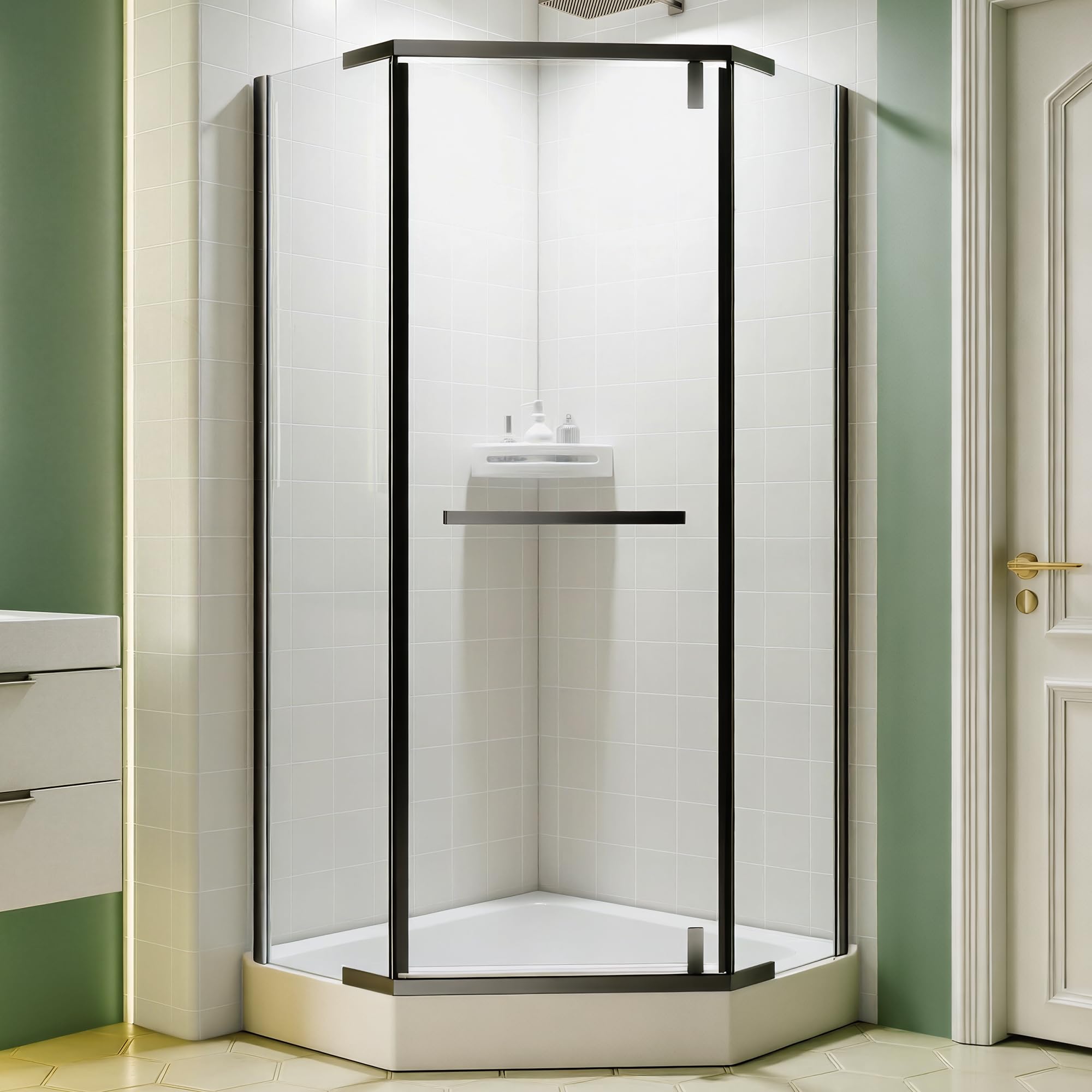 Photo 1 of Neo-Angle Shower Door 36" D x 36" W x 72" H, Matte Black Shower Enclosure with 1/4” (6MM) SGCC Tempered Glass, Pivot Corner Shower Glass Doors for Walk in Shower, Stainless Steel Hardware (No Base)