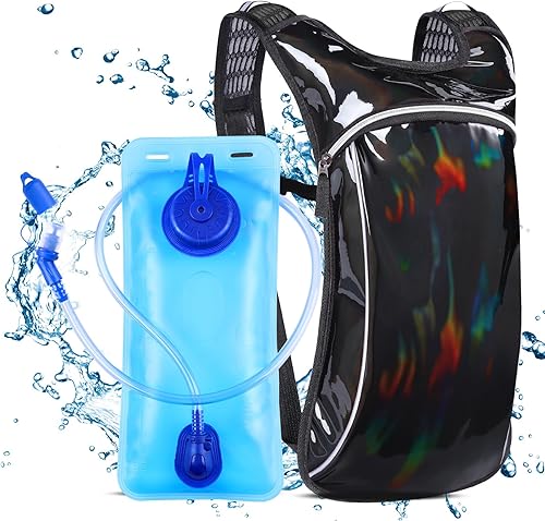 Paquete de hidratación, mochila de hidratación con vejiga de hidratación de 2 litros, paquete de agua aislante ligero para festivales, raves,