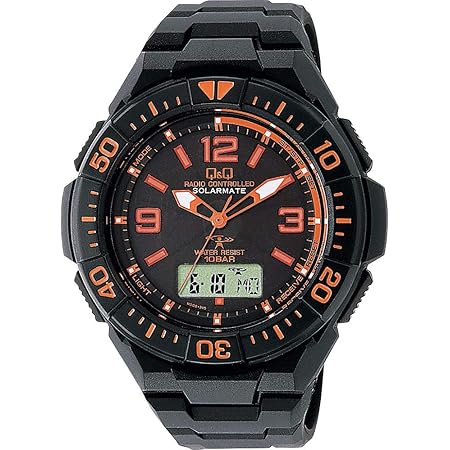 Amazon シチズン Q Q 腕時計 アナログ 電波 ソーラー 防水 日付 ウレタンベルト Md06 315 メンズ ブラック オレンジ メンズ腕時計 腕時計 通販