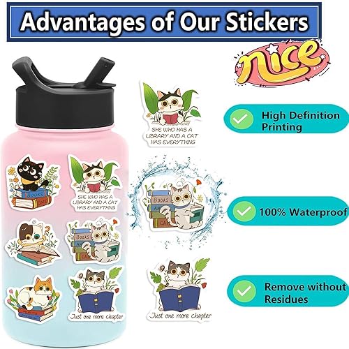 Miniatura 9 de Yoksas Lindas calcomanías de gato Sphynx, 50 calcomanías de vinilo impermeables sin pelo para portátiles, botellas de agua, recuerdos de fiesta de