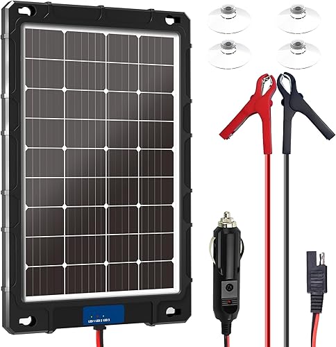 Cargador de batería solar Pro de 12 V 20 W - Controlador MPPT inteligente integrado impermeable para automóviles, barcos automotrices y remolques de