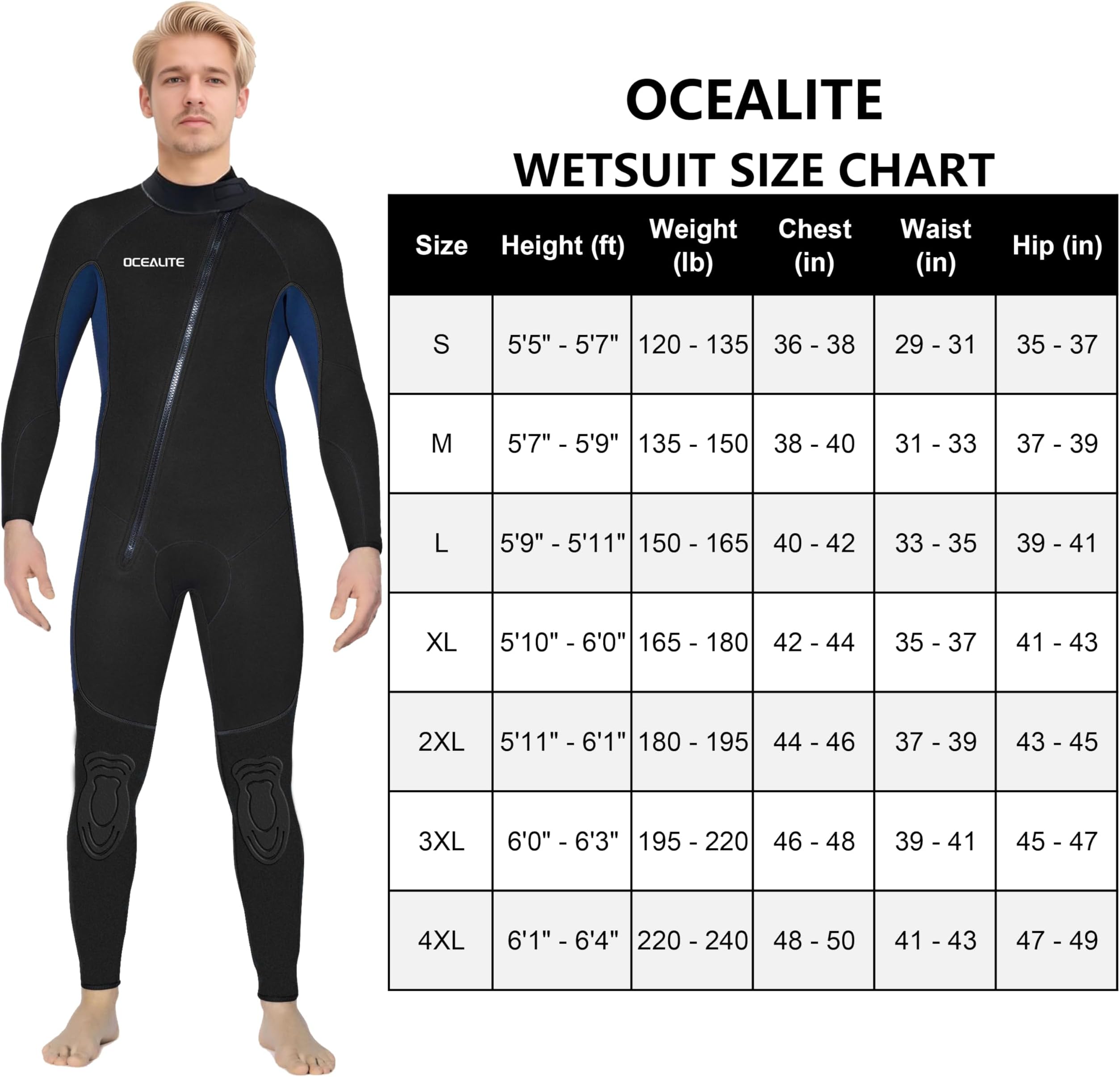 Full Wetsuits 5/4mm 4/3mm 3mm Front Zip Wetsuit for Mens Premium Neoprene Suits for Diving Snorkeling Surfing Swimming